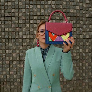 MKLM x Rocky Barnes Top Grain Leather Bag/Purse- Fuchsia/Multicolor